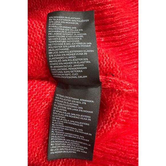 Red Mohair Blend Knit Sweater Cozy Ribbed Mock Neck Pullover Top - Picture 2 of 7